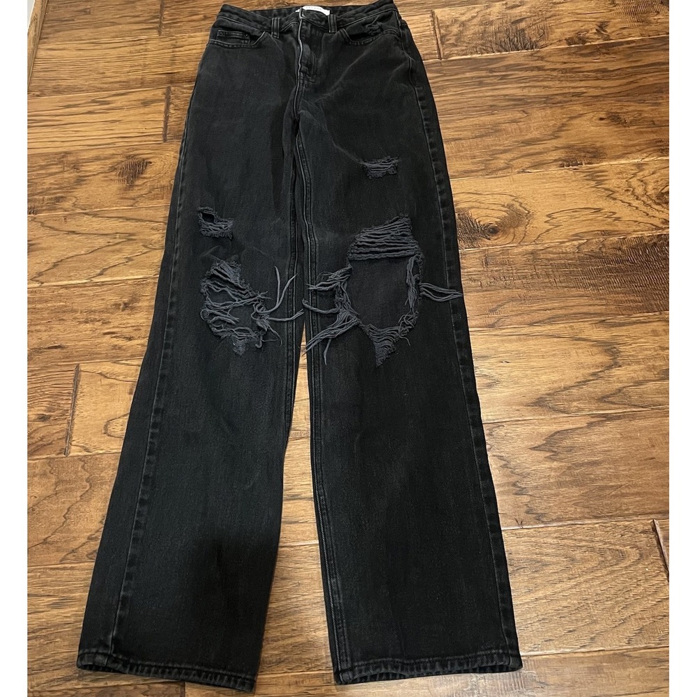 PacSun 90's Boyfriend  Distressed Women's size 24 Black‎ Denim Jeans Wide Leg